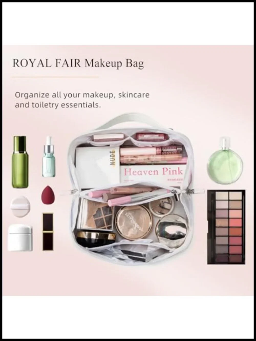 Travel Makeup Bag Large Capacity Cosmetic Organizer Pouch with Divider and